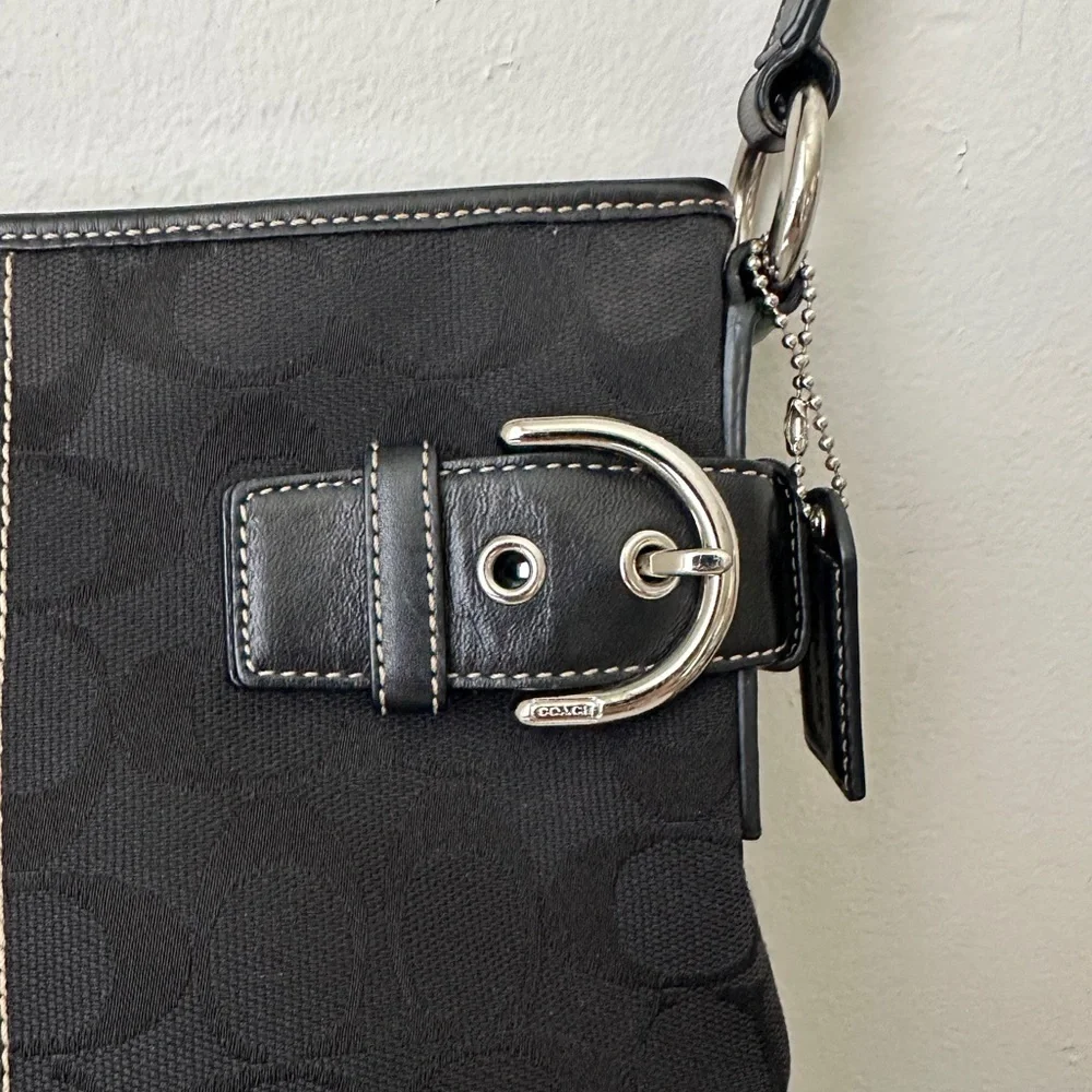 COACH Signature Restored Small duffle Purse Handbag Y2K Leather and canvas Black - Picture 3 of 11